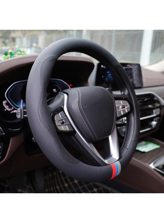 غطاء عجلة القيادة للسيارة لـ BMW X3 X5 X7 3 5 Series 328i 528i 535i 530i 540i 320i 325i 330i X1 X2 X4 X6 1 2 4 6 7 8 M2 M3 M4 M5 Series e90 e60 f30 e46 ملحقات، جلد أسود-14 1/2"-15" - Image 4